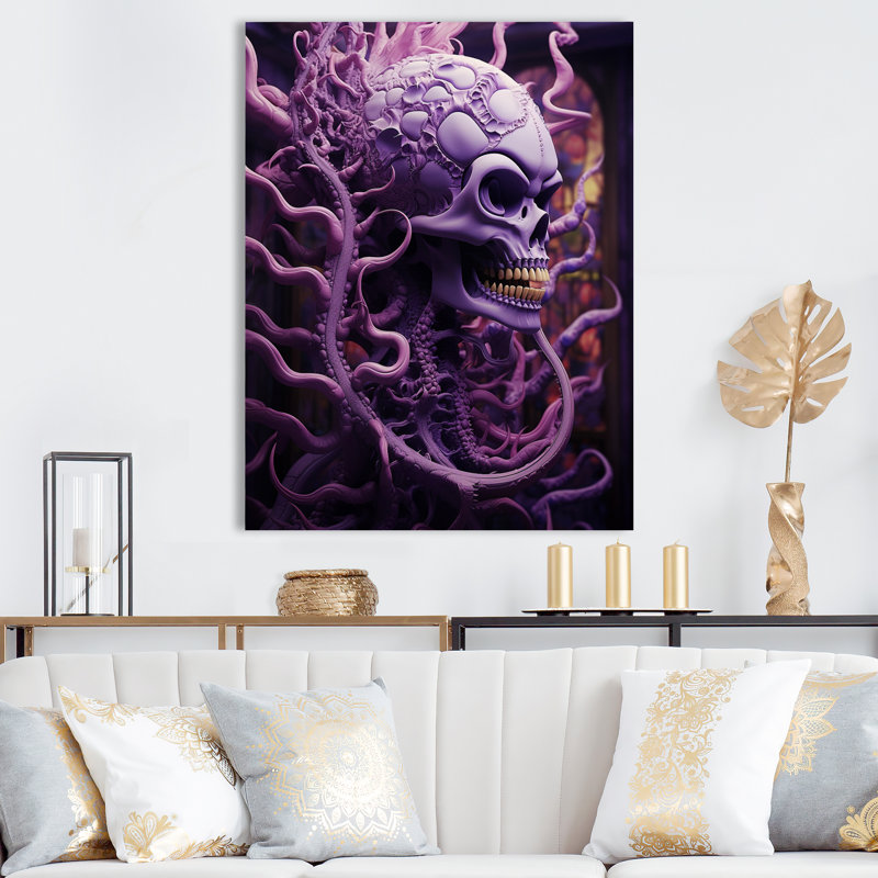 «Deviantly crâne souriant mauve d'Halloween» sur, H 20 po x l 12 po x P 1 po, Toile tendue