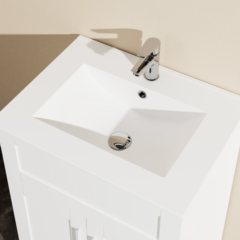 Meuble-lavabo blanc de 24 po. Fabrication, lavabo en céramique. Conception élégante avec rangement spacieux. Comprend une bonde escamotable., Lavabo. Compartiments de rangement spacieux. Assemblage facile