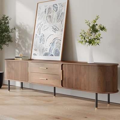 Meuble télé de style Mid-Century, console média en bois minimaliste avec volet roulant