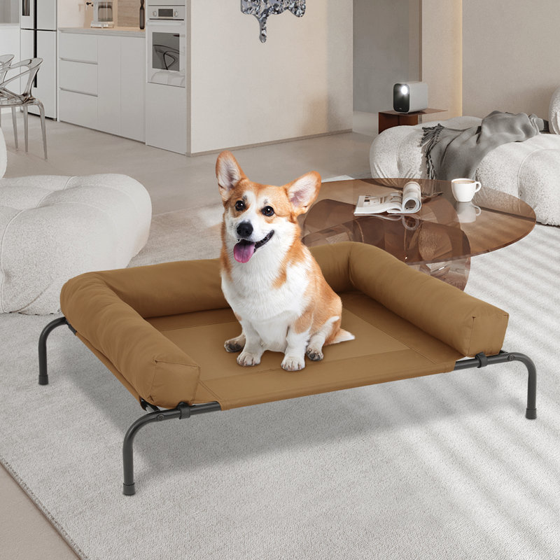 Lit pour chien surélevé avec coussins Cooler, Brun clair, Grand (l 48 po x P 35 po x H 9 po)