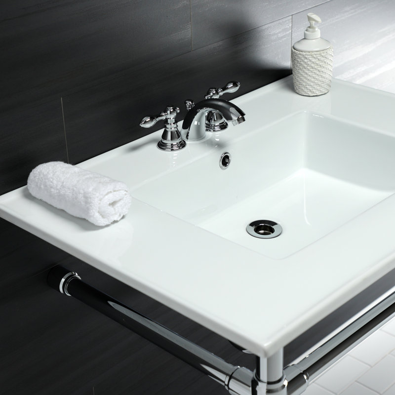 Kingston Brass Dreyfuss 31-Inch Ceramic Console Sink with Stainless Steel Legs, Polished Chrome, 4" Centers