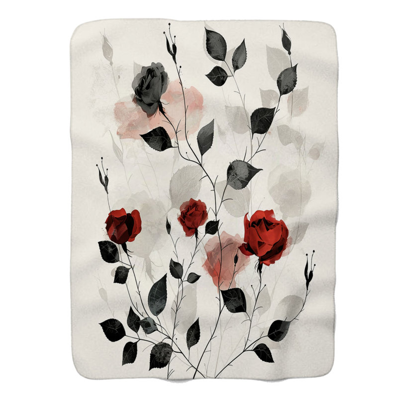 Art floral minimaliste - couverture en sherpa de qualité supérieure 1 pièce, Grand lit