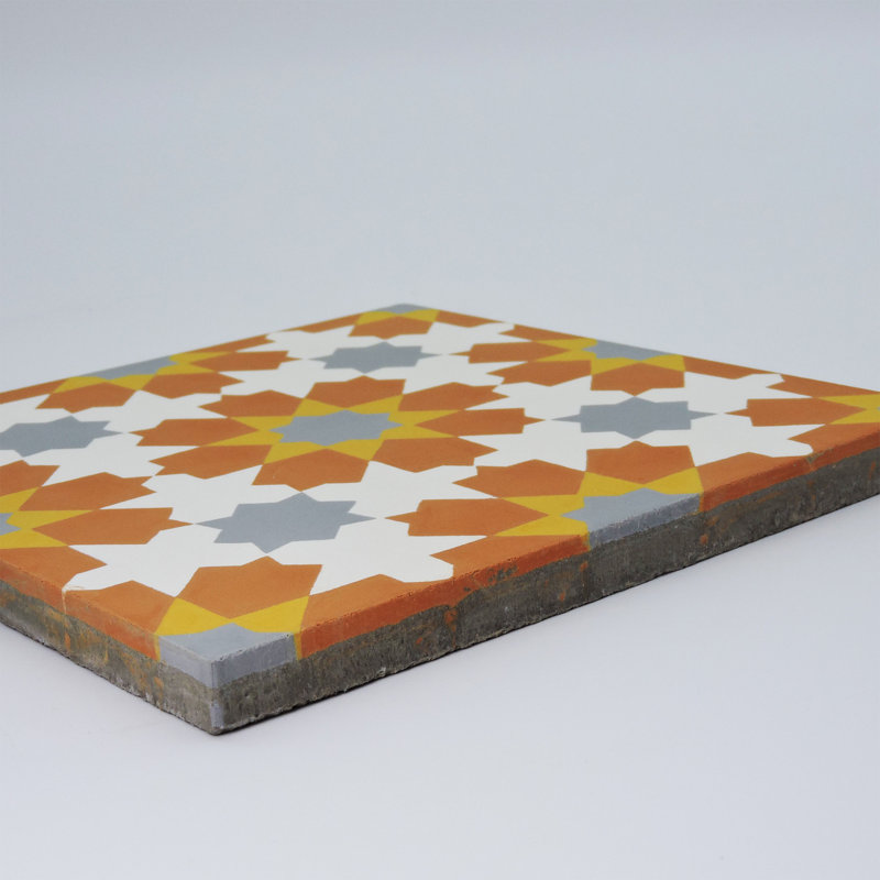 Ahfir 8" x 8" Cement Singular Wall & Floor Tile, Orange/Yellow/Gray