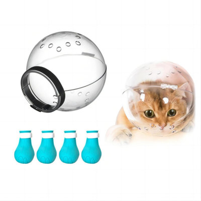 Cat Muzzle And Boots, Adjustable Helmet For Grooming, Breathable Hood Face Mask For Shaving Head Bubble Cover, Anti Bite Cat Holder For Bathing