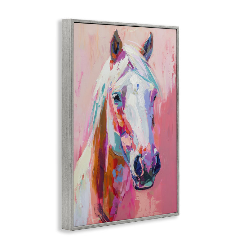 Visage de cheval sur giclée rose par Petal Prints Design, Estampe numérique Farmhouse, H 18 po x l 12 po