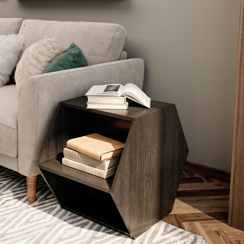 Table basse hexagonale, taille de 23,95 po, construction, table de rangement spacieuse avec rangement ouvert, table de chevet polyvalente, style géométrique, assemblage facile