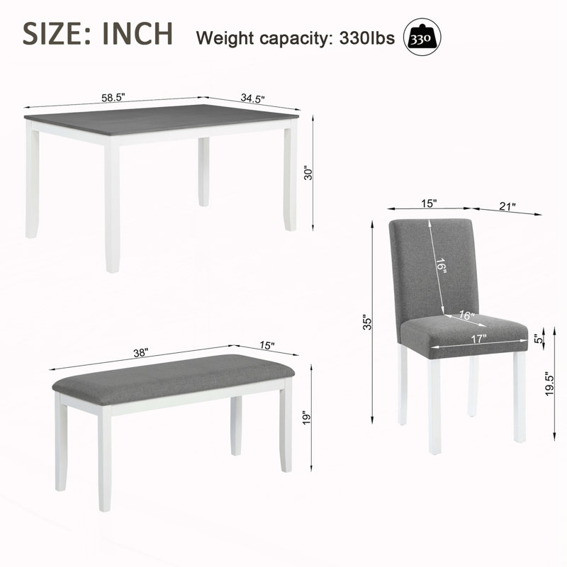 6-Piece Dining Table Set with Bench