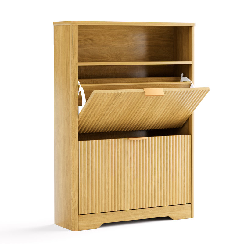 Tall Shoe Cabinet With 2 Flip-Down Doors, 40" Hidden Storage Organizer For Entryway & Hallway, 31.6" L X 9.6" W Wave-Pattern Shoe Rack