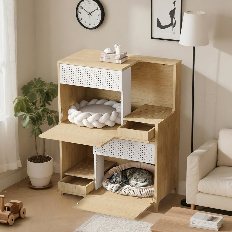 Table d'appoint moderne avec litière 2-en-1 pour chats de petite à moyenne taille
