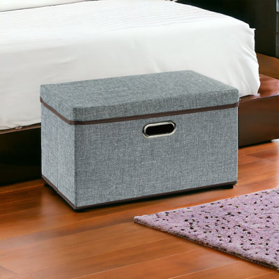 Ensemble de 2 grands bacs de rangement pliables en lin avec couvercles
