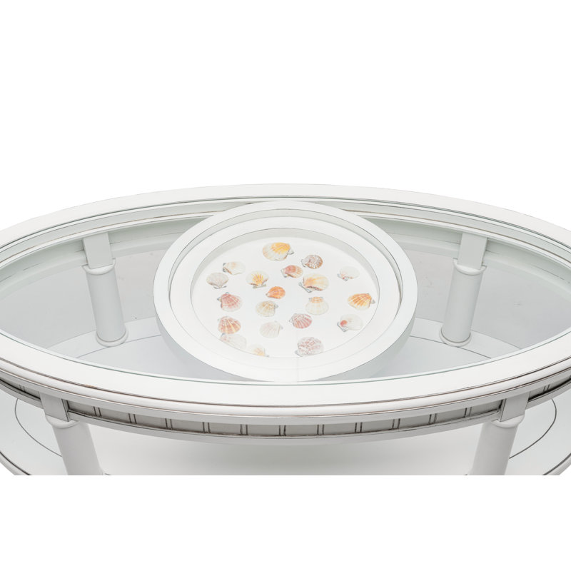 Monaco - Table basse ovale - Insertion de plateau - Finition blanche