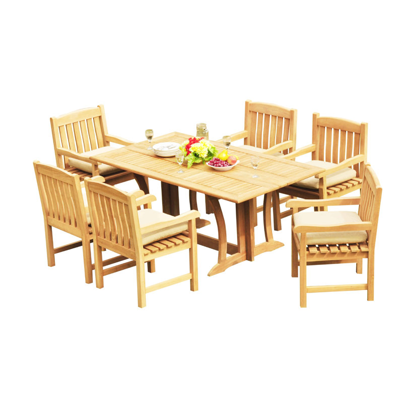 Mastropietro 8 - Person Teak Wood Patio Dining Set with Rectangular Table, 6