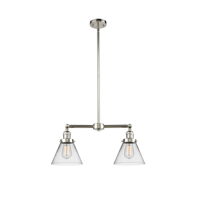 Luminaire suspendu conique pour îlot de cuisine 2 lumières Callahan, Transparent, Nickel poli, Ampoule non incluse