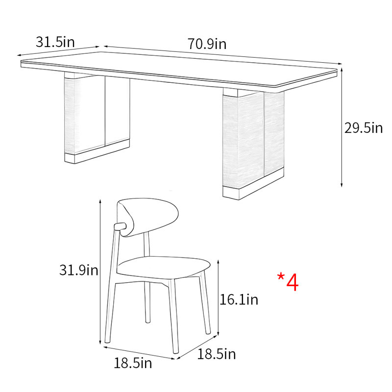Ensemble de table de salle à manger rectangulaire simple de style rétro, H 29,5 po x L 70,9 po x l 31,5 po