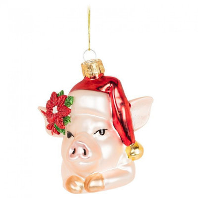 Christmas Pig With Hat Ornament