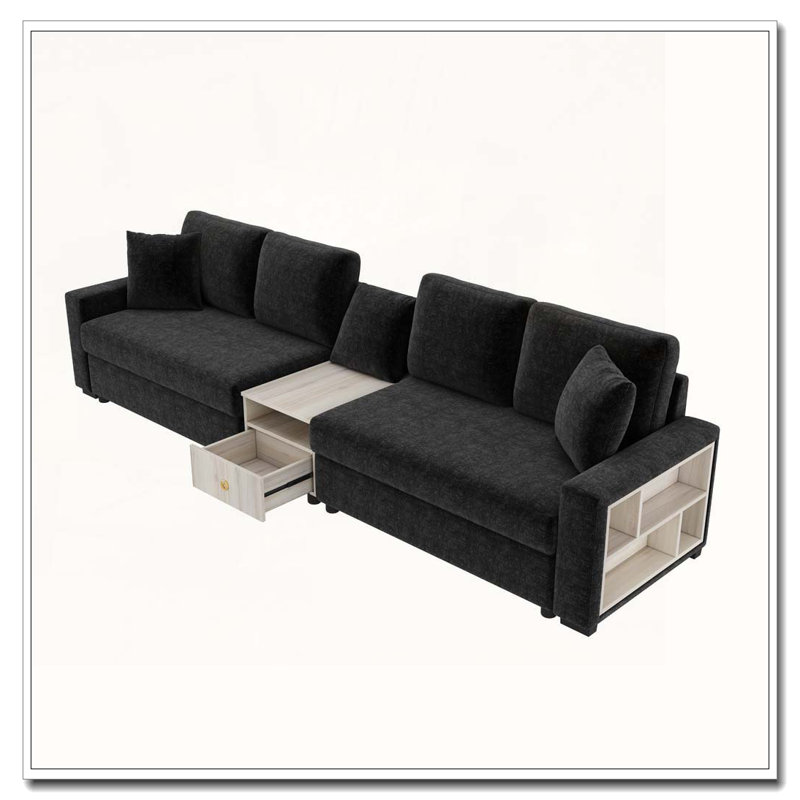 Canapé modulaire rembourré avec accoudoirs et console centrale, 4, Noir 11