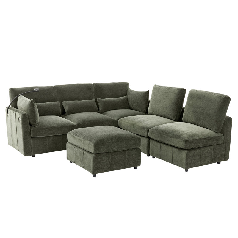85'' W Chenille Modular Couch Sleeper Sofa, Green Chenille