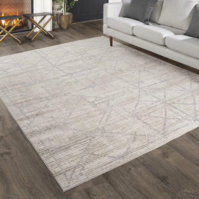Oraya Trier Modern Geometric Ivory/Gray Polyester Indoor Area Rug
