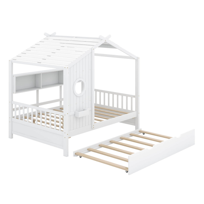 Lit gigogne en bois Aaella, Blanc, Lit double