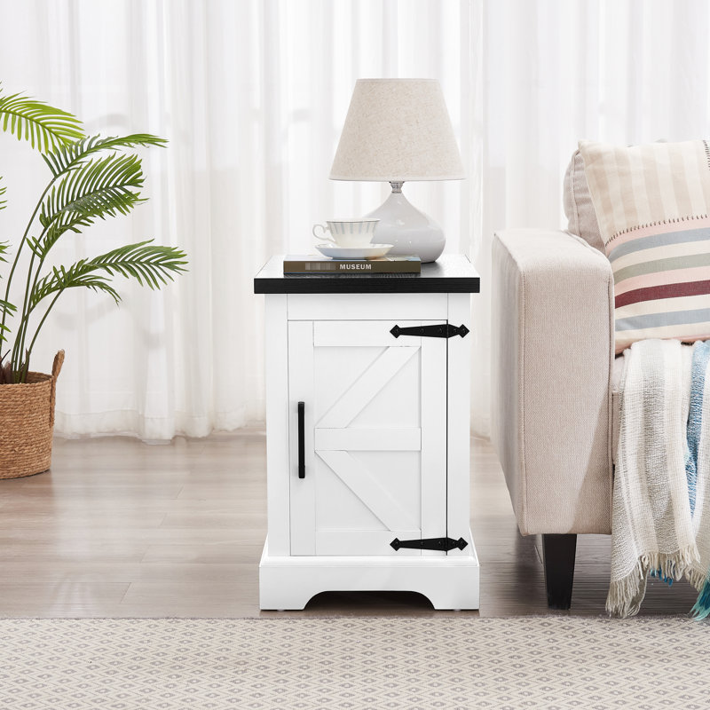 Table de bout style avec tablette réglable, côté rustique blanc pour table de salon et de chambre à coucher, tablette, Blanc