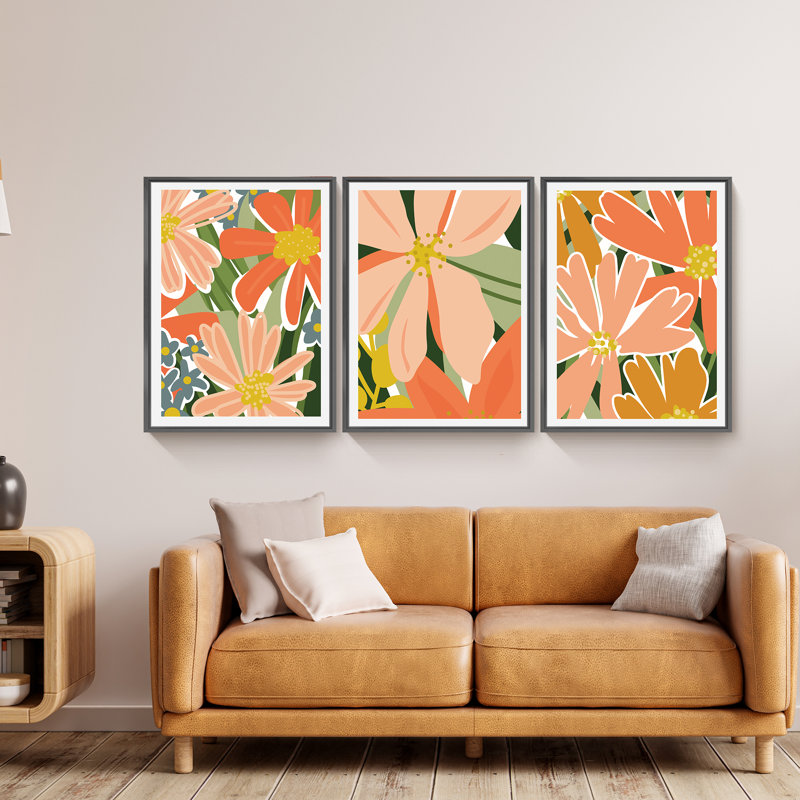 Ensemble de 3 impressions sur toile encadrées, Cadre noir, H 16 po x l 36 po x P 1,5 po