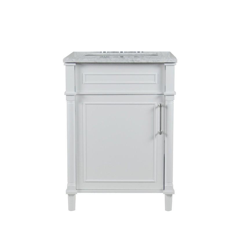 24” Single Vanity With White Carrara Marble Top, White