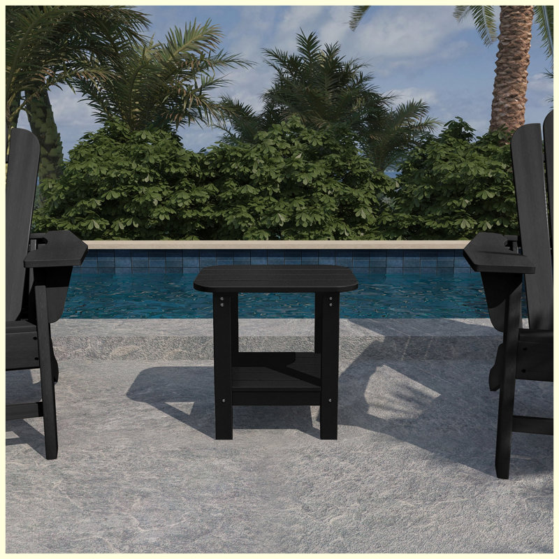 Table d'appoint extérieure à deux niveaux en résine de 48 cm (18,9 po), résistante aux intempéries, idéale pour patio, véranda ou bord de piscine.
