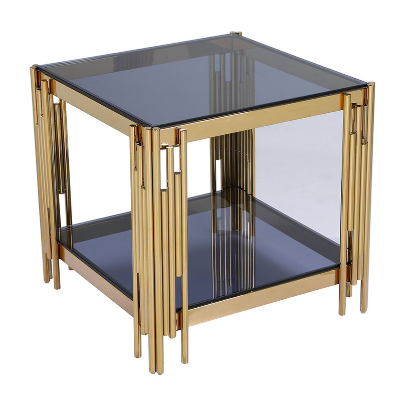 Annemaria End Table, Gold, Smoke Blue