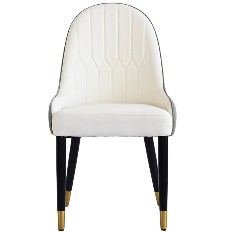 Élégantes chaises de salle à manger en cuir d'unité centrale (2) - dossier moyen, pieds en bois massif, confortables, faciles à nettoyer, peu encombrantes, capacité de charge de 2 lb, 2 chaises modernes en blanc + rembourrage en mousse grise, envelo
