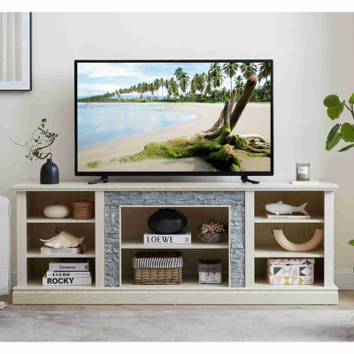 Grand support de rangement pour bureau de télévision avec entourage en pierre artificielle, table console avec grand meuble de rangement, meuble télé multimédia moderne