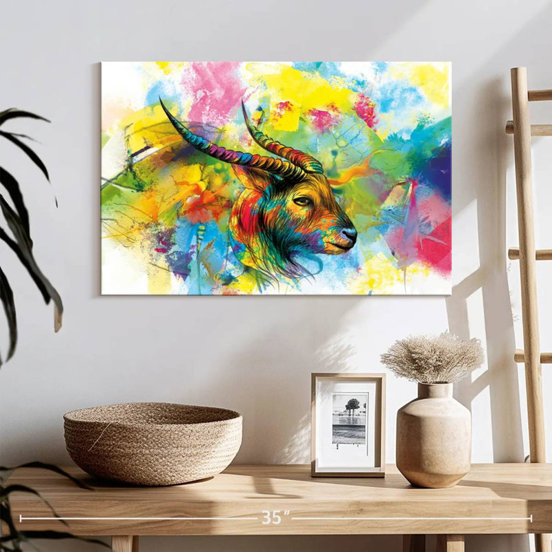 Brampt Horned Goat Paint Splash, 16" H x 24" W