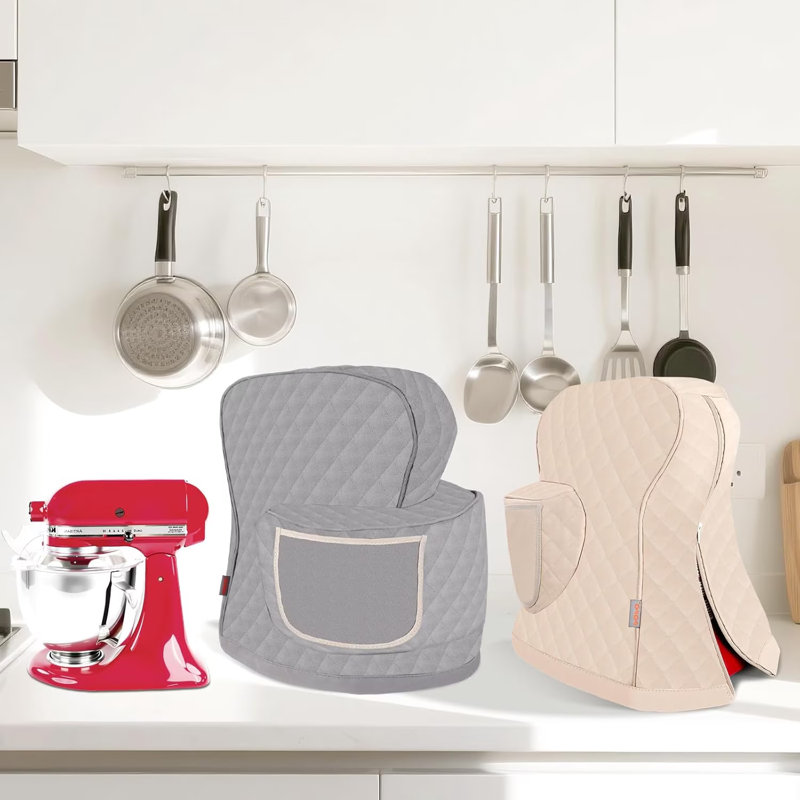 Housse pour robot pâtissier compatible avec les robots KitchenAid à tête inclinable, avec sac de rangement (blanche)