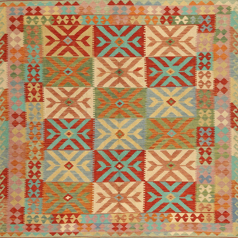 Tapis orange / jaune / vert Dure, Carré 4 pi