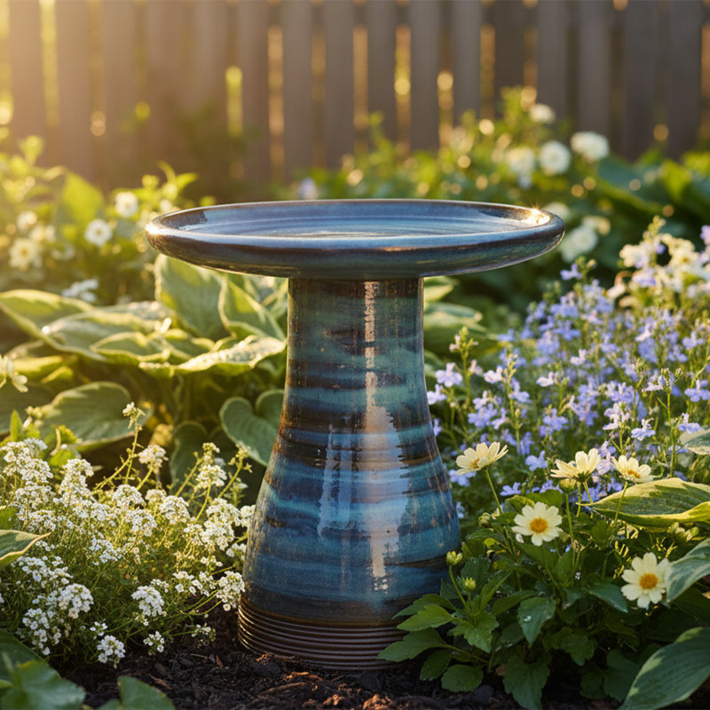 Baignoire pour oiseaux autoportante en céramique avec finition résistante aux rayons UV - Bleu galaxie Leominster