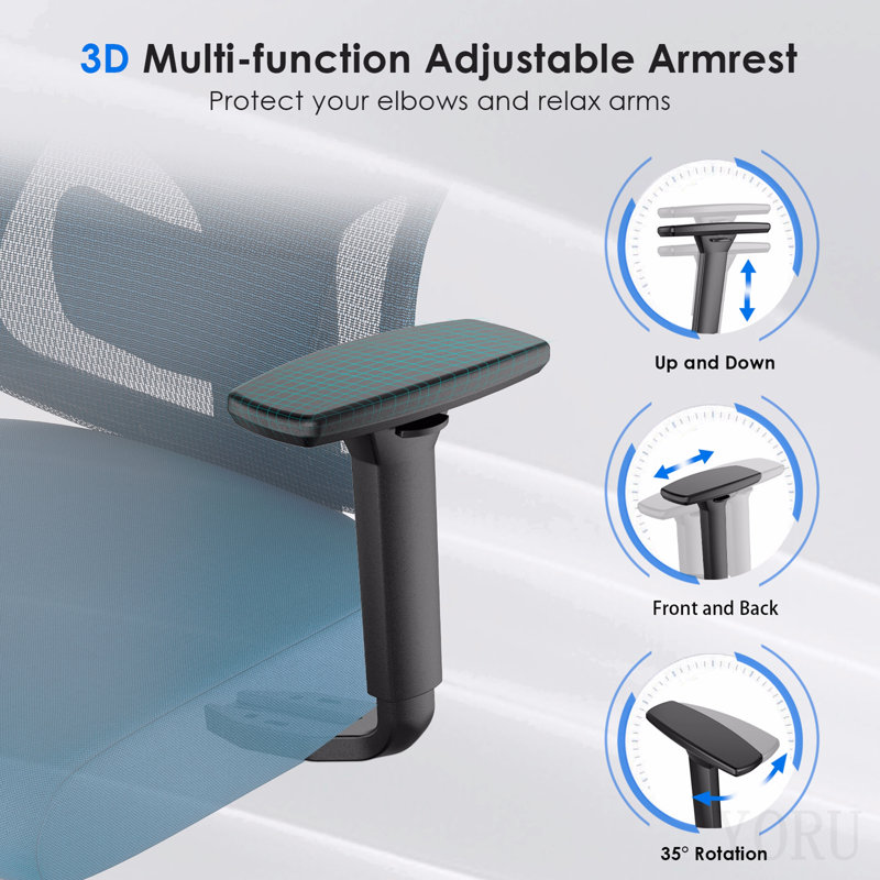 Ergonomic Office Chair, Mesh Desk Chair With Adjustable Lumbar Support And Headrest, Comfy Computer Chair With 3d Armrest Recling Swivel Chair For Home, Office, Study Room, Black & Navy