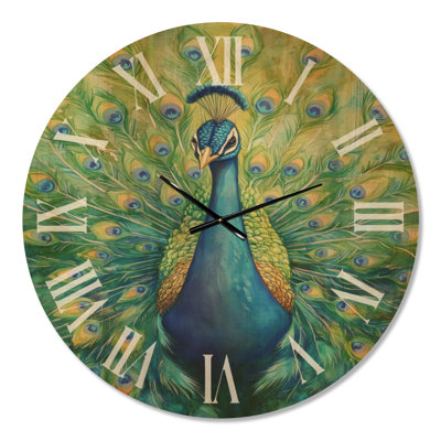 Oversized Birds Non-Ticking Wood Wall Clock – Peacock Feather Display