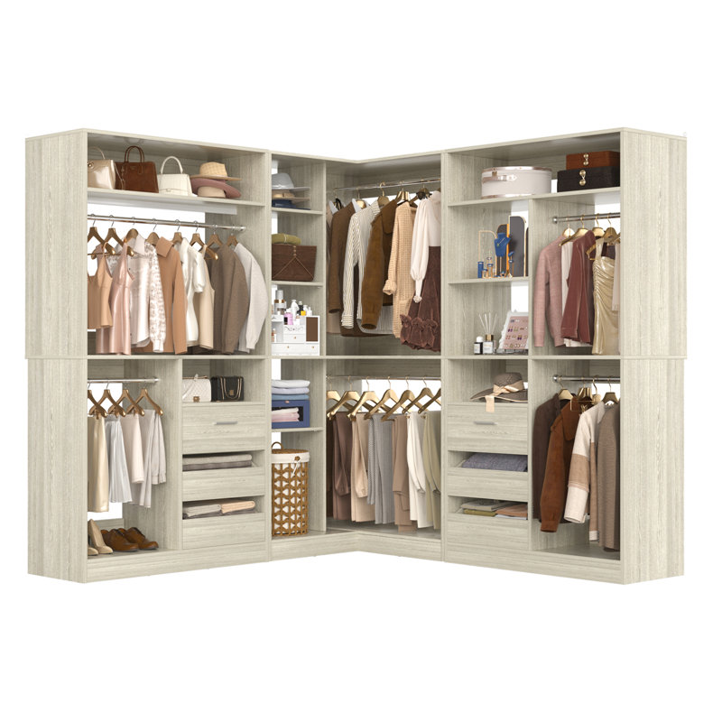 Système d'organisation 72 "à 108" avec tiroirs et tringles, Bois de chêne