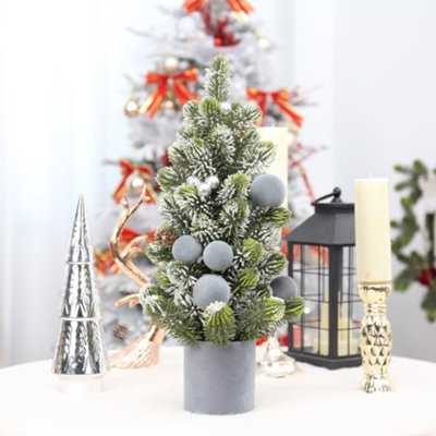 Petit arbre de Noël, 13 pouces de velours artificiel, boules de baies, mini décorations de Noël pour la fête à la maison. (Gris, 18 pouces)