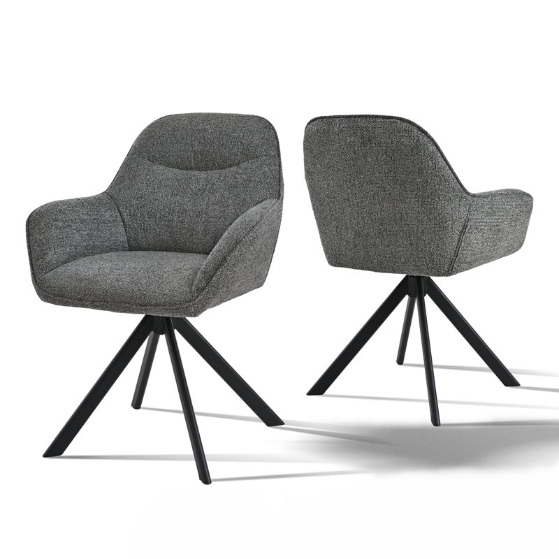 48.5cm H Swivel Upholstered Dining Chair with Ergonomic Back, Grey Chenille