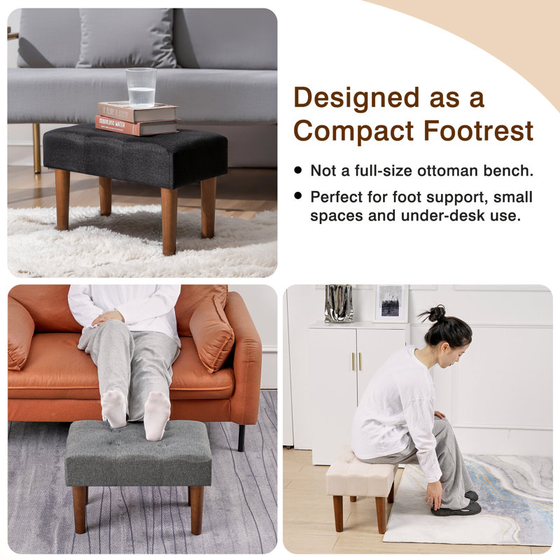 Nuha Linen Upholstered Ottoman Footrest , Beige