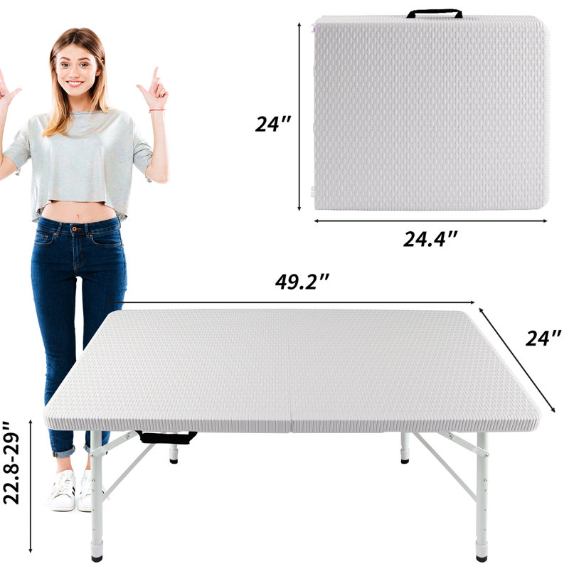 Indoor & Outdoor 4Ft Foldable Table - Portable White Smooth Waterproof Surface Fixed Grip For Easy Folding Strong Steel With And Triangular Design Quality Construction