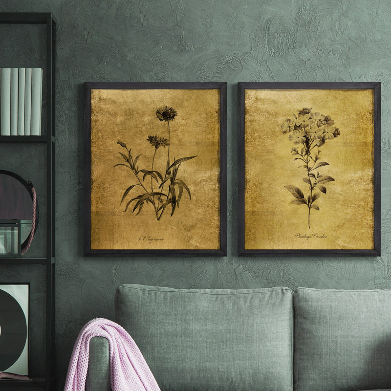 Croquis d'or Botanique I - Toile encadrée de qualité supérieure - prête à être accrochée