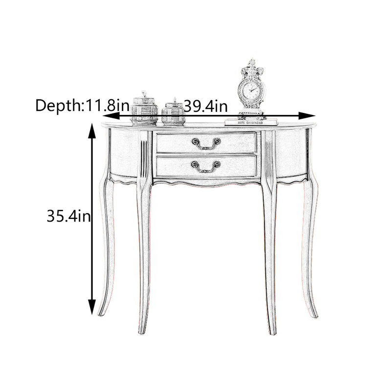 Table d'entrée semi-circulaire, H 35,40 po x l 39,4 po x P 11,8 po