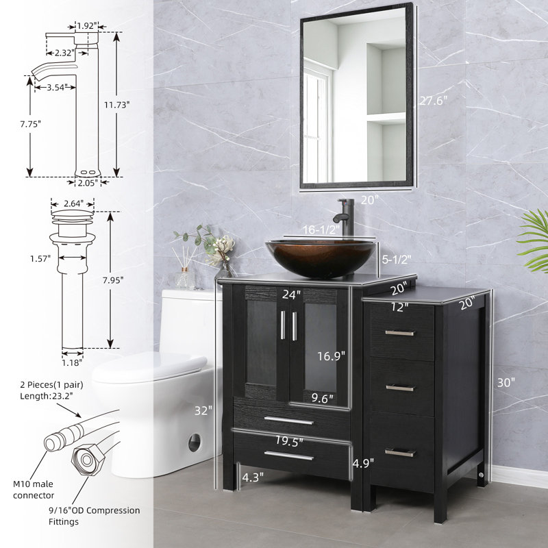 Ensemble de meuble-lavabo simple 36 "avec miroir Jumaymah, Noir, Espresso foncé