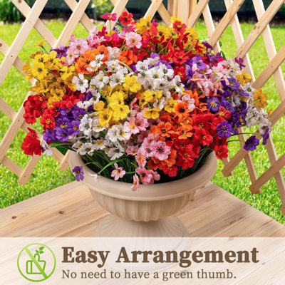 24 paquets de fleurs artificielles pour l'extérieur / l'intérieur de fausses plantes à fleurs pour l'intérieur et l'extérieur du jardin porche de la fenêtre de la maison de mariage à la ferme 8 couleurs