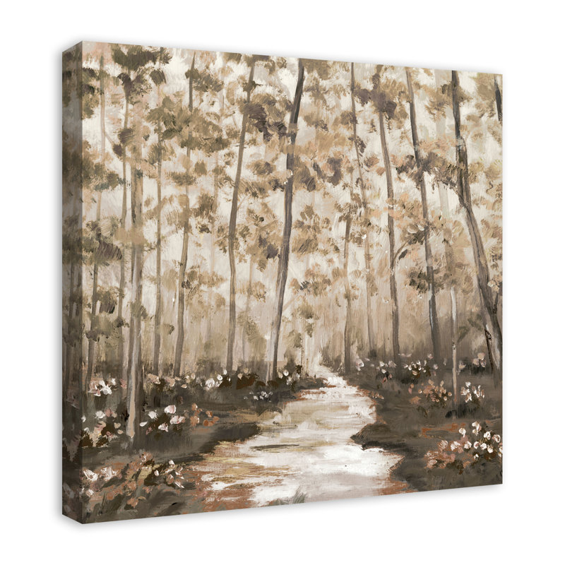 Chemin bordé d'arbres sur toile, H 24 po x l 24 po x P 1,25 po