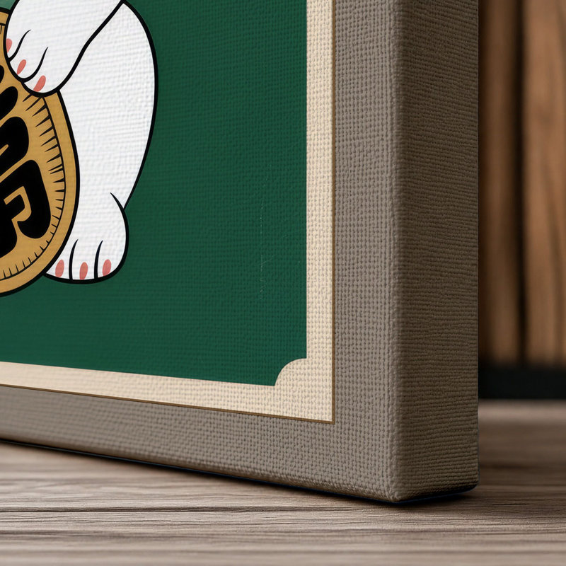 Lucky Cat Japandi - Wrapped Canvas, 18x12 - 45.7 x 30.5 cm, Taupe Border