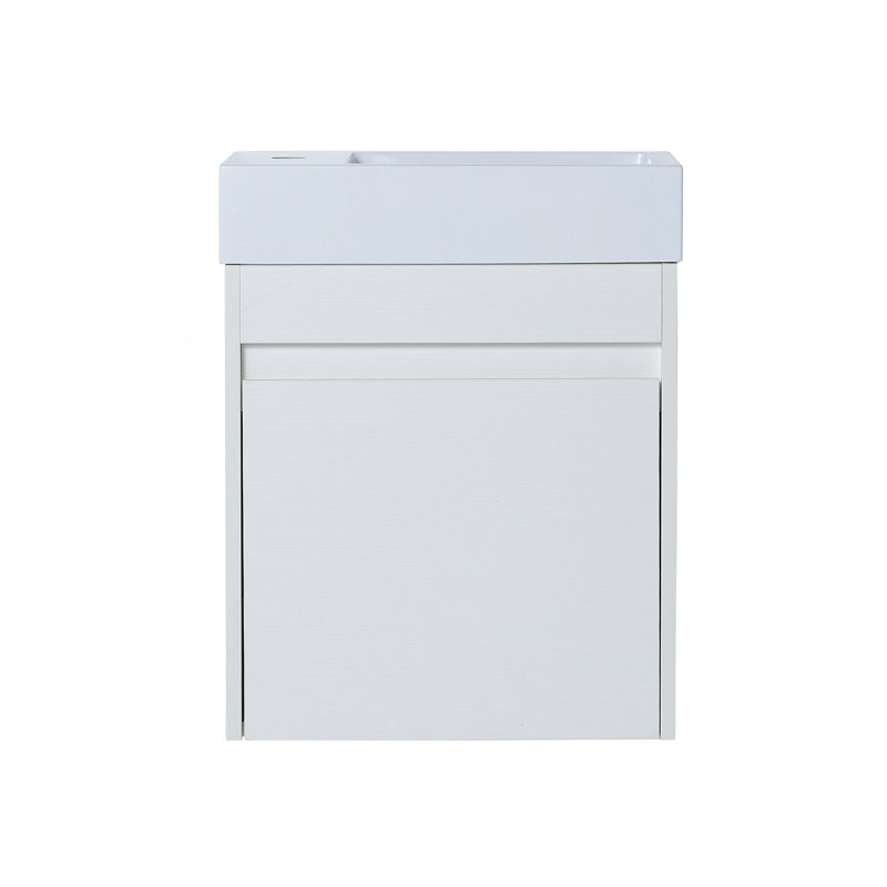Meuble-lavabo flottant mural de 18 po avec lavabo en résine blanche et armoire à fermeture en douceur, conception écologique et peu encombrante