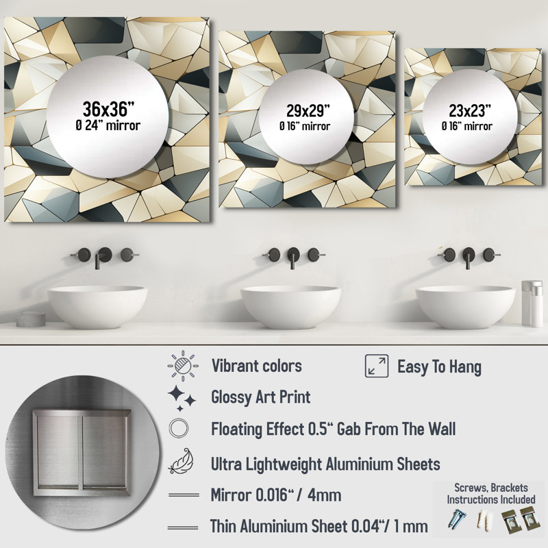Tessellations industrielles bleues géométriques - Miroir carré moderne pour décoration murale, 23 po x 23 po