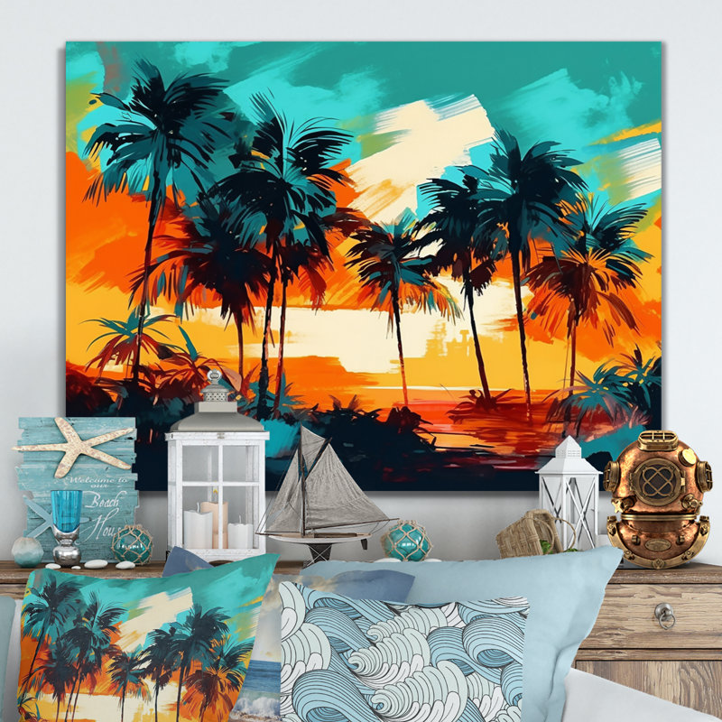 «Vibrant Palm Trees IV», impression sur métal sans cadre, H 16 po x l 32 po x P 1 po